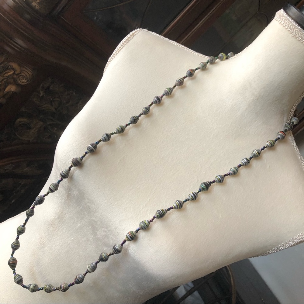 Handmade paper bead long length necklace